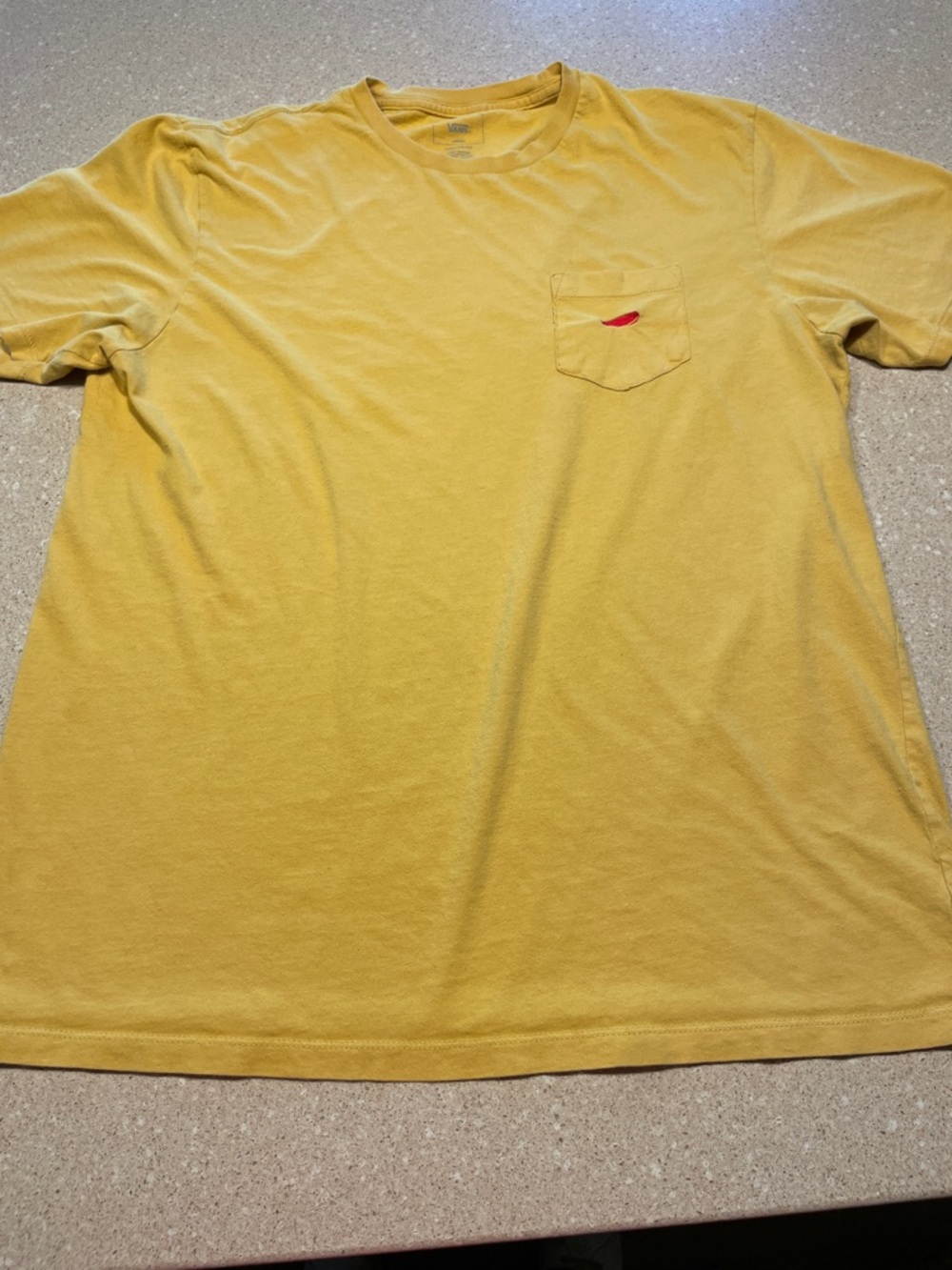 Vans Men's Short Sleeve Pocket Tee in Mustard Yellow with embroidered skateboard